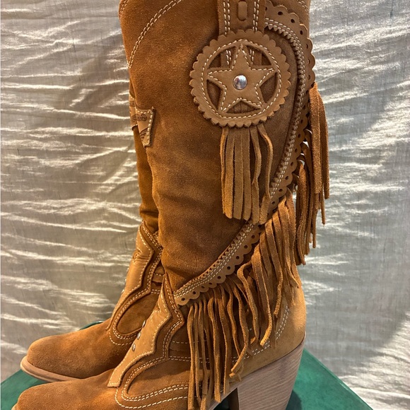 El Vaquero Shoes - El Vaquero Women’s  Brown Suede Fringe Cowgirl Boots